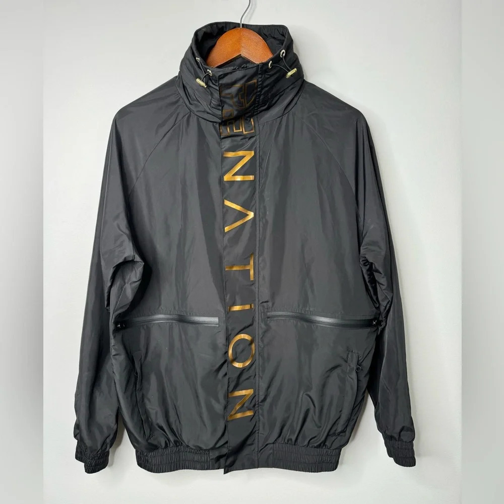 P.E. Nation Blackshot Black Gold Logo Hidden Hood‎ Full-zip Athletic Jacket